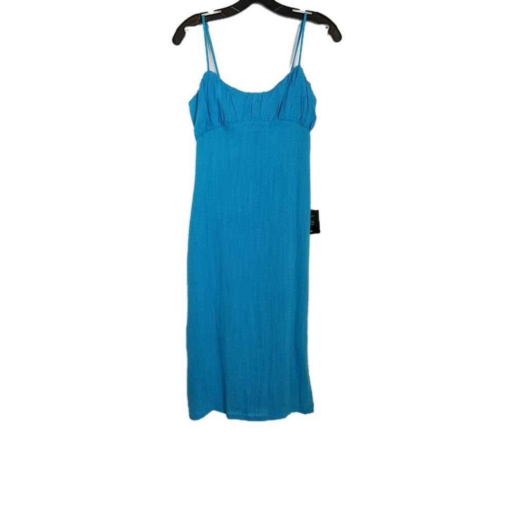 Lulus Women Spaghetti Strap Summer Dress Sz S Blue Slit Side Smoked Back